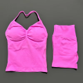 HISTELLO 2 Pieces Sports Set Women Yoga Longline Strap Top Scrunch Seamless Shorts Sport Gym Set Sportswear Workout Fitness Set. 