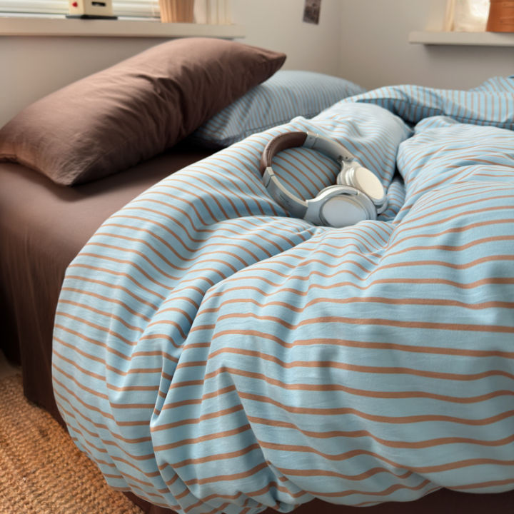 Soft%20Washed%20Cotton%20Bedding%20Set%20Blue%20Brown%20Stripe%20Duvet%20Cover%20Set%20With%202%20Pillowcases%20For%20Daily%20Bedroom%20Decor%20Twin%20Queen%20No%20Sheet%20-%20Image%204