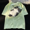 2024 Summer New Cartoon Cat Women's T-shirt Korean Simple Casual Women's Short Sleeve T-shirt Fun Sweet Cute Y2K Tops. 
