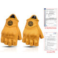 MJMOTO Retro Leather Motorcycle Half Finger Gloves Touchscreen Motocross Gloves Hard Shell Protection Motorbike Glove Breathable.