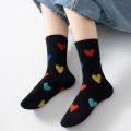 Three Pairs of Girls' Socks for Spring and Autumn, Sweet and Versatile, with a Heart-Shaped Color Block Design. 