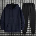 Autumn Winter Solid Color Hoodie and Sweatpants Men's Tracksuit Urban Casual Fashion Sportswear Male Daily Training Jogging Suit.
