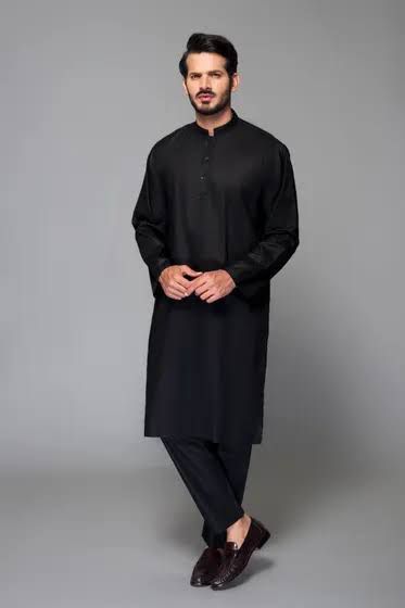 Premium Quality 100% Pure Unstitched Black Cotton Latha Suit For Men