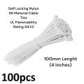100pcs Cable 100mm (4 inches) Reusable Standard Self-locking Plastic Nylon Wire Zip String Tie White. 