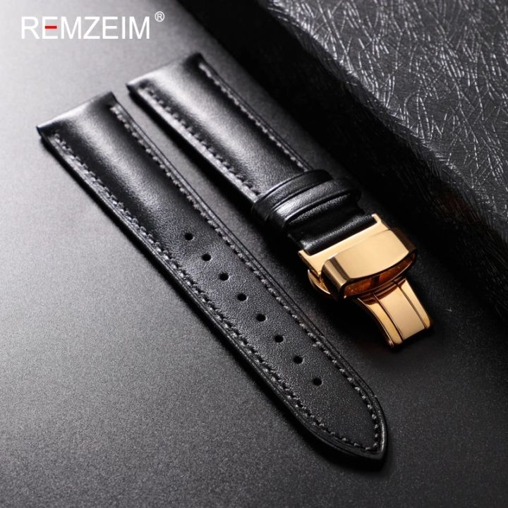 Leather Watchband 18mm 20mm 22mm Men's and Women's Replacement Casual Strap With Automatic Butterfly Clasp Watch Strap