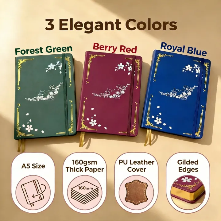 Cat%20&%20Cherry%20Blossom%20A5%20Dot%20Grid%20Journal,%20160gsm%20Thick%20Paper%20Hardcover%20Notebook,%20PU%20Leather%20Cover,%20Gilded%20Page%20Edges%20-%20Image%204