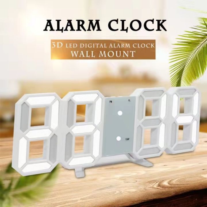 3D Mini Clock LED Digital Wall Clock Desk Clock Electronic Alarm Clock ...