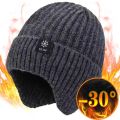 Outdoor Men Winter Knitted Hat Plush Warmth Peaked Cap Earmuff Casual Fashion Faux Fur Lined Hooded Hats Cycling Ear Protection. 