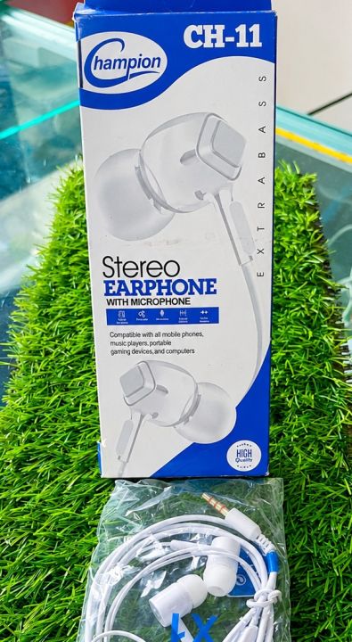 Champion CH-11 Stereo Earphones with Microphone – High Quality Wired In-Ear Headphones
CH-11 Wired Earphones with Mic – Clear Stereo Sound & 3.5mm Audio Jack for Music & Calls
Champion Stereo Earbuds – In-Ear Wired Handsfree with Microphone for Mobile & M