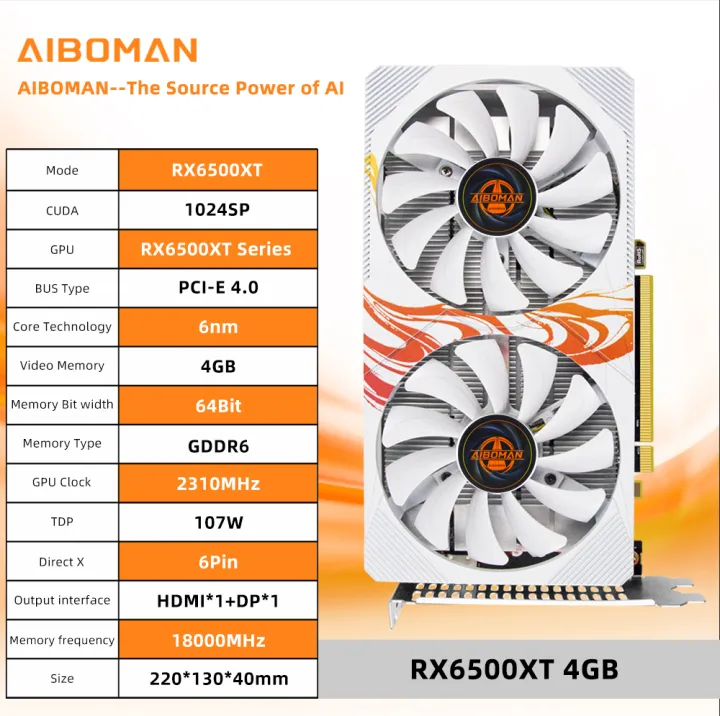AIBOMAN%20RX6500XT%204G%20Fox%20Backboard%20Pattern%20GDDR6%2064Bit%20Outputinterface%20HDMI*1+DP*1%20%20gaming%20on%20computer%20graphics%20card%20-%20Image%202