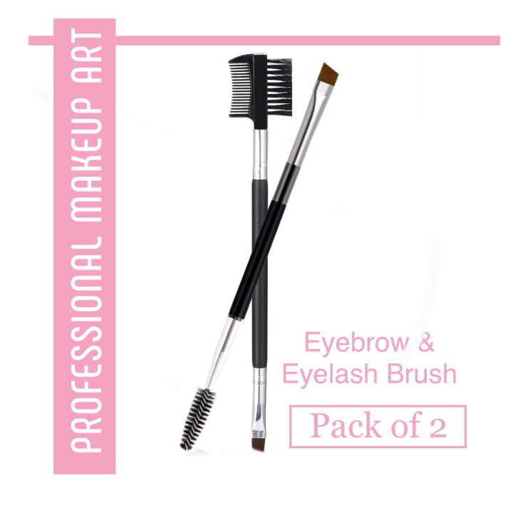 Pack of 2 Professional Double-Ended Angled Eye Brow Brush and Spoolie Brush & eyelashes comb and brush