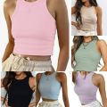 Crop top Girls / Women's Round Neck Rib-Knit Crop Top, Racerback Camisole Solid Sleeveless Crop Tank Top. 