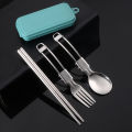 Picnic Cutlery Camping Utensil Easy Storage Foldable Design Safe And Secure Spoon Chopsticks Fork Set Stainless Steel.