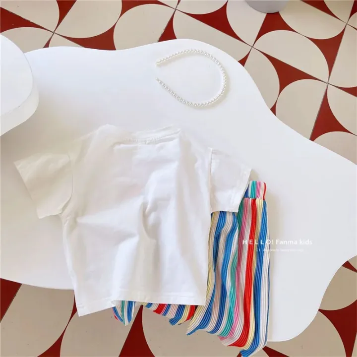 Kids%20Girls%20Sets%20Baby%20Summer%20Suit%20Children's%20Tops%20Bottoms%20Suit%20New%20Cute%20Short-Sleeved%20T-Shirt%20Rainbow%20Pleated%20Pants%20Two-Piece%20-%20Image%203