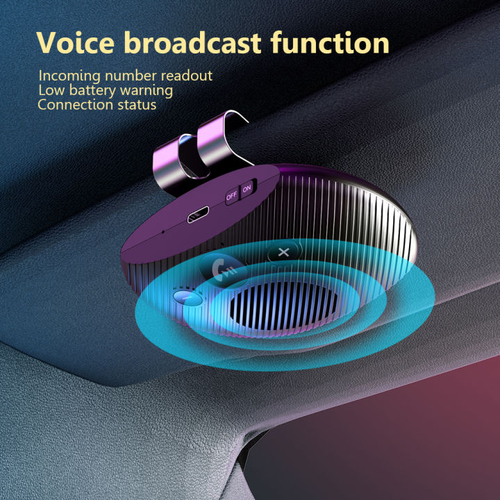 V5.3 Bluetooth Speaker Handsfree Car Kit Sun Visor Clip Wireless Audio Receiver Connect Support Two Mobile Phones