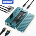 ONTEN 10 in 1 USB C Docking Station 10Gbps M.2 NVMe SATA SSD Enclosure Gigabit Ethernet 4K HDMI PD Type C Hub Multi Port A. 