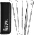 5 Plaque Remover for Teeth 5pc Tooth Cleaning Kit with Tartar and Calculus Removal Dental Care Set Stainless Steel Dentist Tools for Personal and Home Use. 