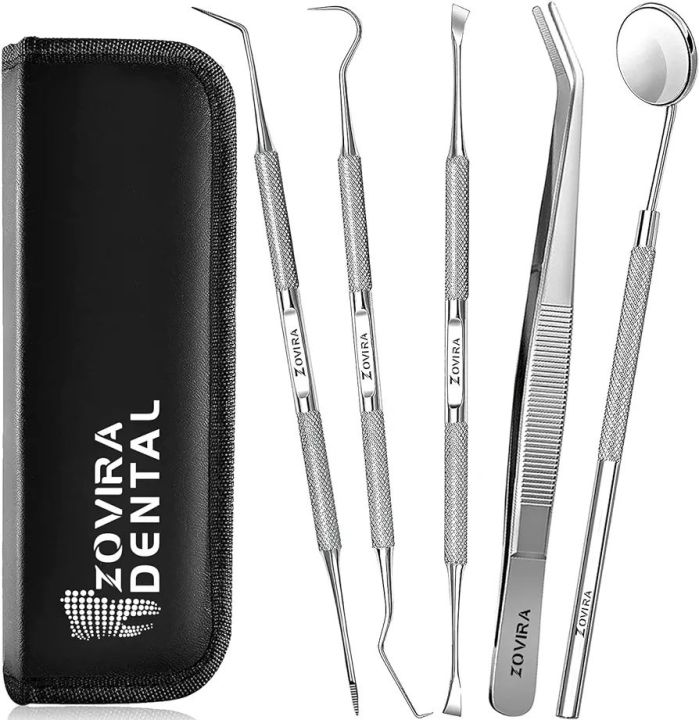 5 Plaque Remover for Teeth 5pc Tooth Cleaning Kit with Tartar and Calculus Removal Dental Care Set Stainless Steel Dentist Tools for Personal and Home Use