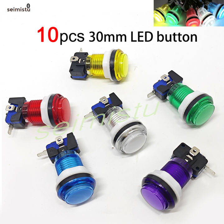 10 pcs LED Arcade Game Push Button 5V 12v Led Light Illuminated Blub Transparent With Microswitch For Arcade Game DIY PARTS