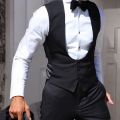 Black Men Vest for Wedding Groom One Piece Slim Fit Suit Waistcoat Solid Color Male Fashion Coat. 