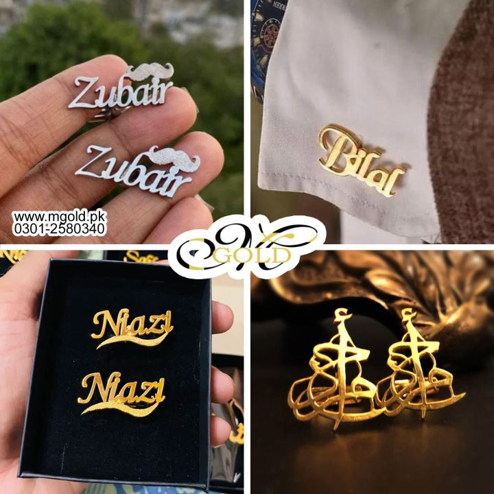 customized name cufflink, name stud, gold/silver plated, cufflink gift for men