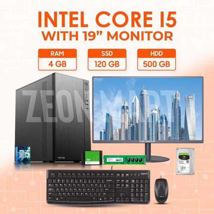 Intel Core I5 RAM 4GB SSD 120gb HDD 500GB Monitor 19