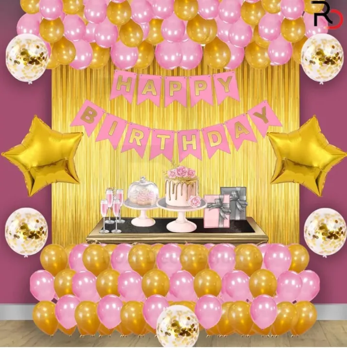 Happy%20Birthday%20Decoration%20Combo%20of%205%20Items%20/%20Birthday%20Party%20Decoration%20Pink%20and%20Gold%20Theme.%20Pack%20of%2033%20Pcs%20Material%20Rubber%20and%20Foil%20-%20Image%203