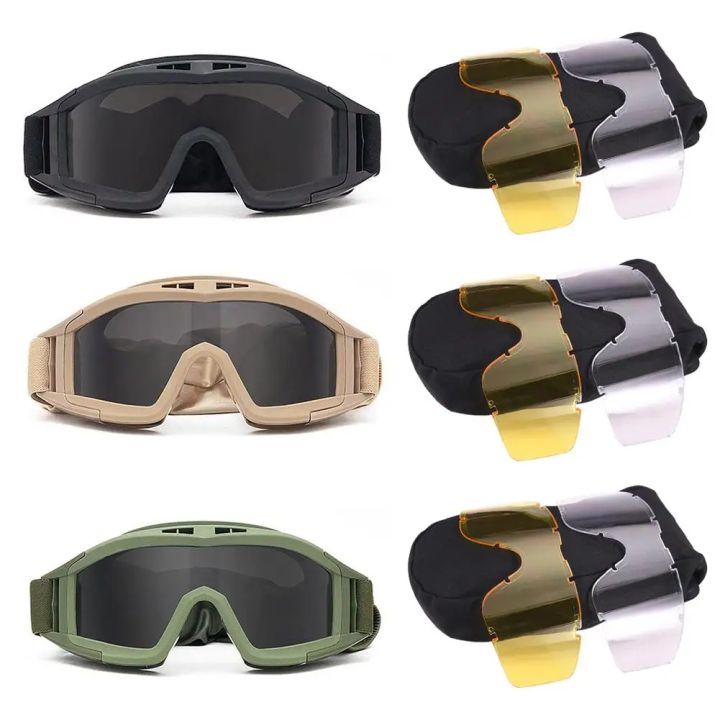 Tactical Goggles Mountaineering Shooting Sunglasses Windproof Sand Control Motocross CS Glasses 3 Lenses Replaceable Motorcycle