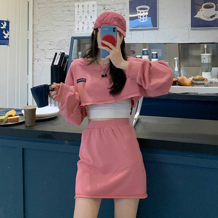 Set%20of%202%20pieces%20Women's%20long-sleeved%20crop%20top%20+%20A-line%20short%20skirt%20Korean-style%20girl's%20dress%20Korean%20Cute%20Korean%20girl%20set%20-%20Image%207