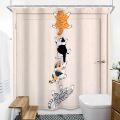 Cat Shower Curtain Kids Funny Cute Lovely Cartoon Kitten Pet Animal Climbing Door Hilarious Modern 12 Pack Hooks Polyester.