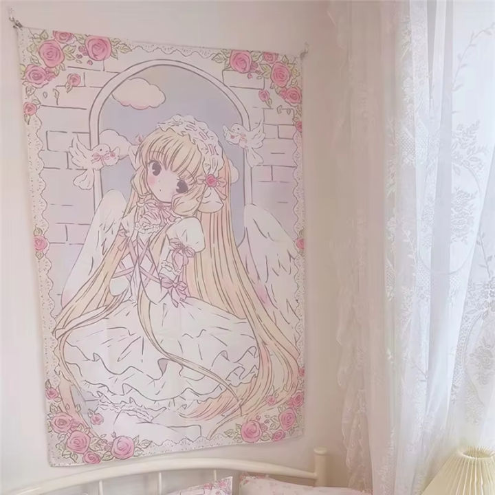 VIKAMA%20Healing%20Angels%20Tapestry%20Blonde%20Maiden%20x%20Lace%20White%20Wings%20Pink%20and%20White%20Roses%20Bedroom%20Nursery%20Decoration%20-%20Image%204