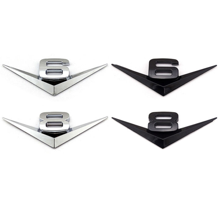 3D Metal Chrome Black V6 Sticker V8 Emblem Car Fender Badge Decal Trunk Logo Accessories