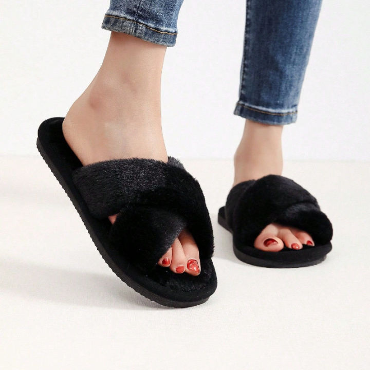 Autumn%20New%20Fashion%20Cross%20Strap%20Fur%20Slippers%20Women%20Indoor%20Light%20Warm%20Plush%20Home%20Slippers%20Woman%20Faux%20Fur%20Flat%20Heel%20Couple%20Slides%20-%20Image%203