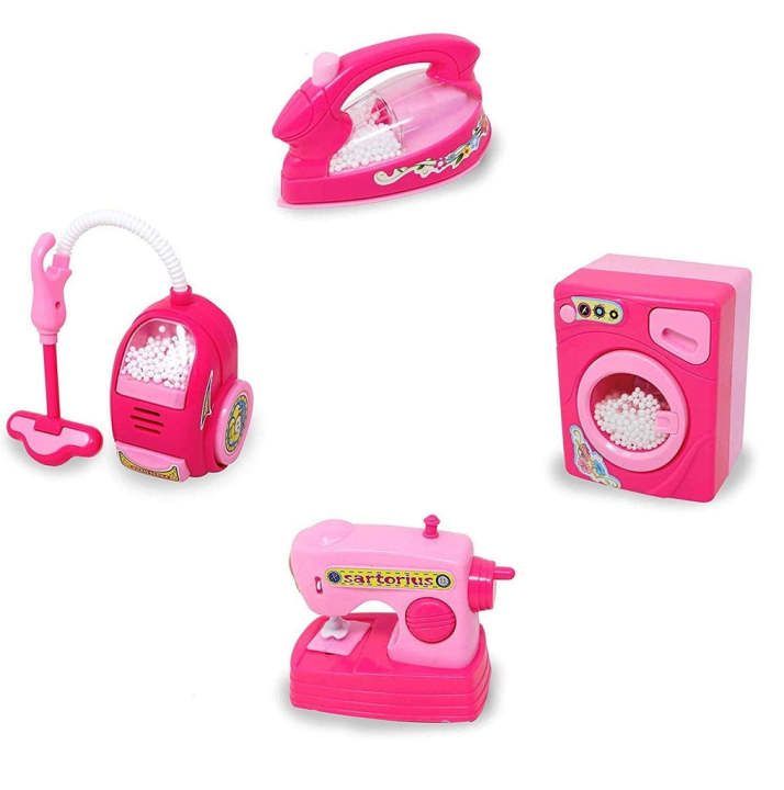 Galaxy Toys Dream 4 in 1 Household Utility Toy Set for Kids | Kitchen Pretend & Play Set for Kids | Washing Machine, Iron, Sewing Machine,Vacuum Cleaner for Girls (Pink)