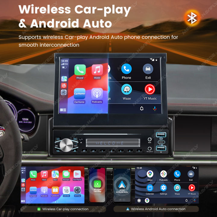 1Din%207"%20Auto%20Retractable%20Screen%20Car%20Multimedia%20Video%20Player%20Wireless%20CarPlay%20Android%20Auto%20Mirror%20link%20Built%20in%20AUX%20DAB%20Autoradio%20-%20Image%202