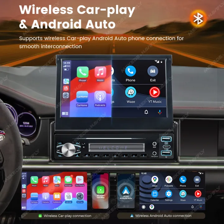 1Din%207"%20Auto%20Retractable%20Screen%20Car%20Multimedia%20Video%20Player%20Wireless%20CarPlay%20Android%20Auto%20Mirror%20link%20Built%20in%20AUX%20DAB%20Autoradio%20-%20Image%202