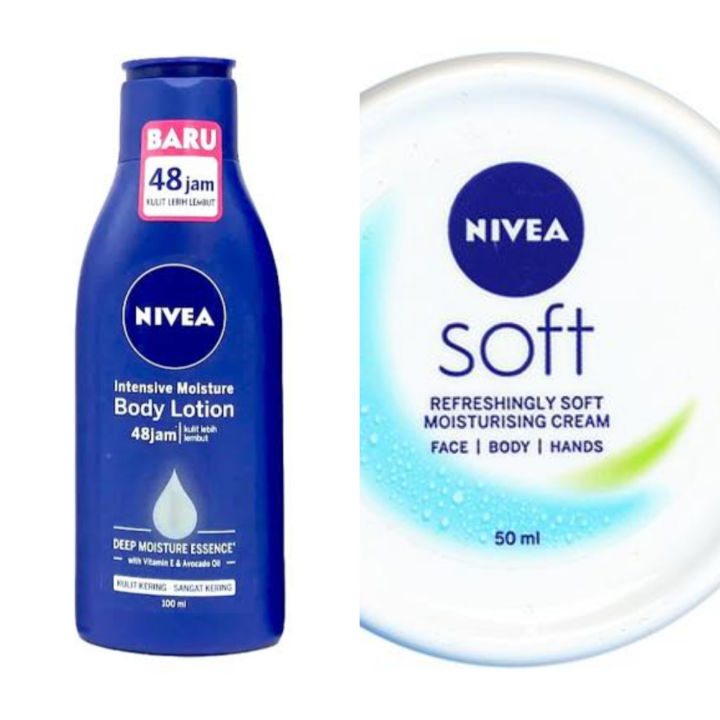Nivea Body Lotion - 100ml
and Nivea Soft Jar Moisturising Cream 50
ml