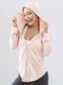 Hooded Sports Coat Women's Loose Running Smock Large Size Fitness Wear Quick Drying Long Sleeve Yoga Wear Top. 
