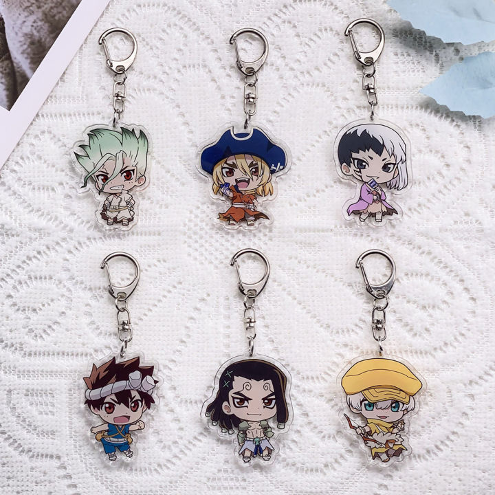 1/6PCS Anime Characters Dr. STONE Acrylic Keychain Accessories Keyrings Friends Funny Cartoon Bag Charms Backpack Pendant