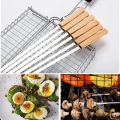 6/8pcs Kabab Koobideh Skewers 17 Inch Stainless Steel Grilling BBQ Skewer Reusable Barbecue Skewers Flat Stick with Wood Handle.