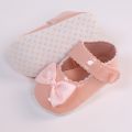 Baby Girls Leather Bowknot Princess Shoes, Non-slip Hook And Loop Fastener Single Shoes Trendy Elegant Crib Shoes Prewalker Shoes. 