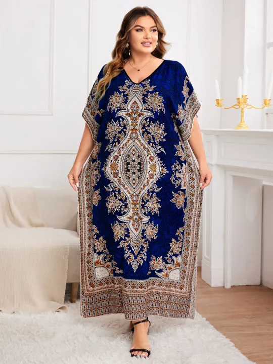 Spring/Summer%20New%20plus%20Size%20Women's%20Ethnic%20Print%20Vacation%20Style%20Wrap%20Long%20Robe%20Elegant%20Commute%20Loose%20Dress%20-%20Image%207