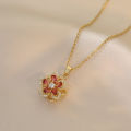 Light Luxury Spin Zircon Flower Pendant Necklace for Women Gold Color Quality High Sense Chain Necklaces Party Jewelry s.