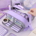 Quadruple Window Pencil Case Large Capacity Stationery Organizer Multi-Layer Compartments for School Office Cosmetic Storage. 