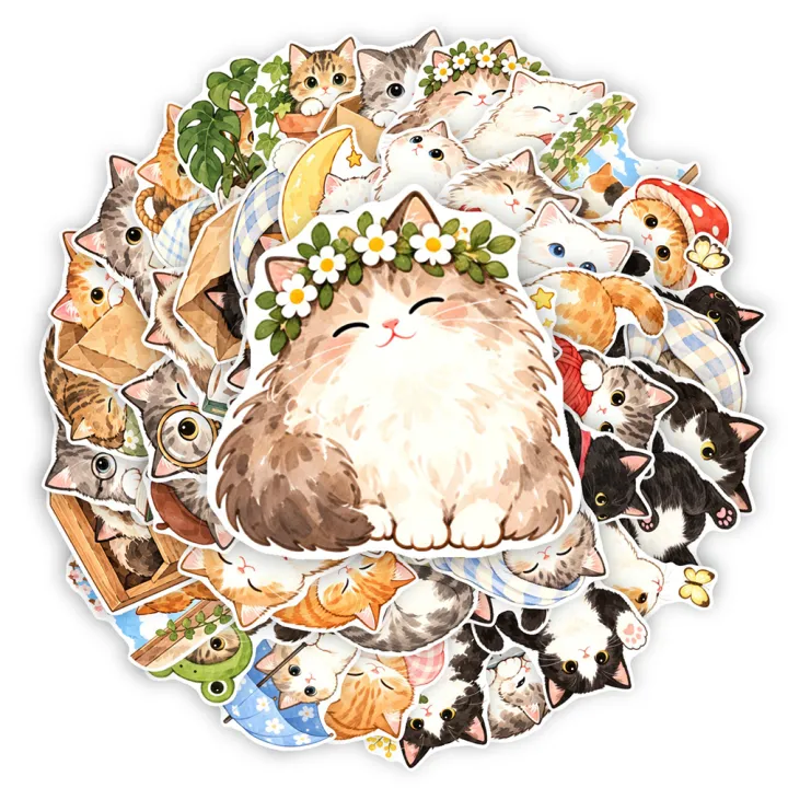 Carton Labtop 10/30/50pcs Cartoon Funny Watercolor Cat Stickers Decals DIY ...