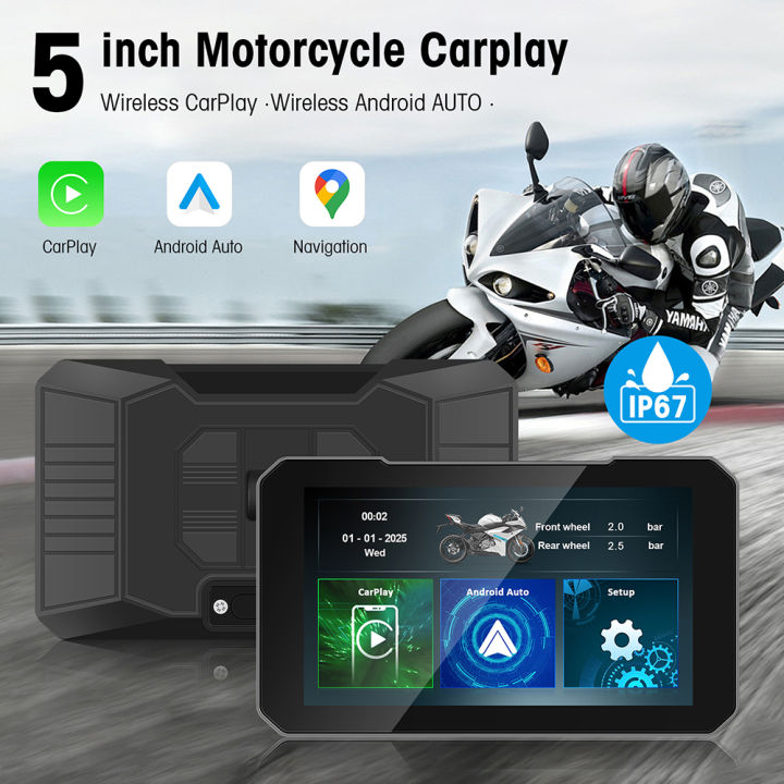 5INCH%20Screen%20Motorcycle%20CarPlay%20Screen%20Support%20Dual%20Camera%20Record%20with%20Wireless%20CarPlay%20and%20Android%20Auto%20IP67%20Waterpr%20-%20Image%202