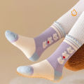 5 Pairs Girls' Thick Socks,Cute Cartoon Bunny Children's Socks, Winter Warmth, Purple Mid Tube Socks, Autumn/Winter.