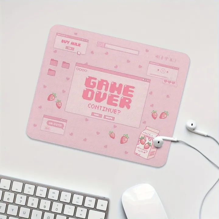 1pc%20Pink%20Game%20Over%20Design%20%20Mouse%20Pad,%20Non-Slip%20Base,%20Comfort%20Woven%20Fabric%20Surface,%20Desk%20Mat%20-%20Image%203