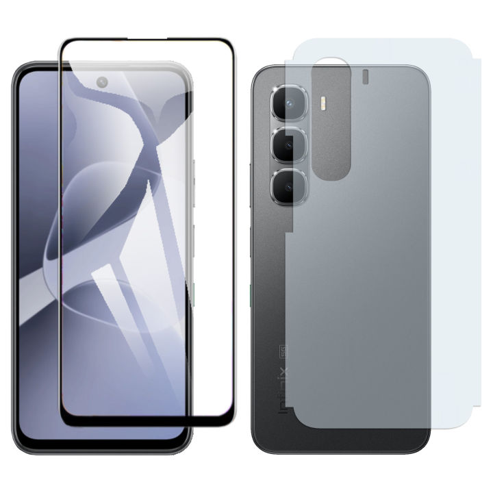 Infinix Hot 60i Glass Protector 5D-10D-11D-21D-9D Glass Full Coverage Glass + Back Protector Carbon Fiber Matte Soft Skin Sheet For Hot 60i