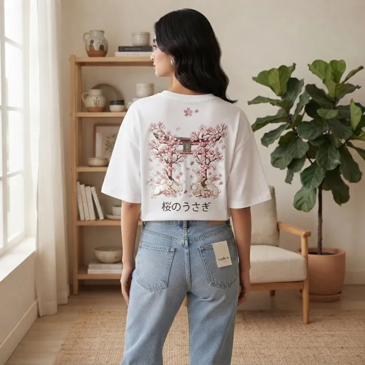 Ladies%20Short%20Sleeve%20T%20Shirt%20For%20Women%20A%20New%20Rabbit%20Print%20Design%20With%20Comfortable%20Casual%20Cotton%20Top%20Piece%20-%20Image%204